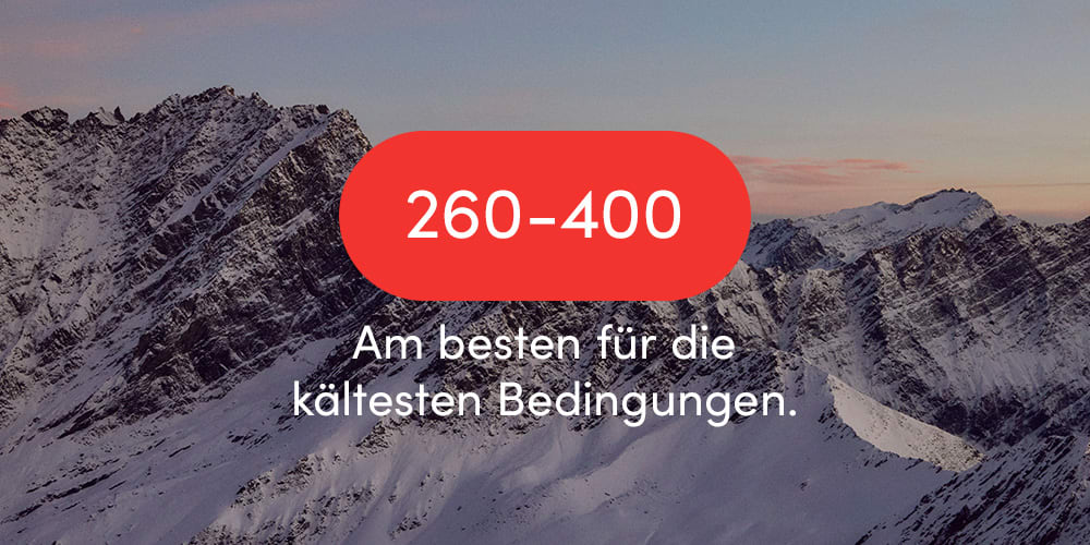 Wärmestufe 260 - 400. Am besten für die kältesten Bedingungen. 
