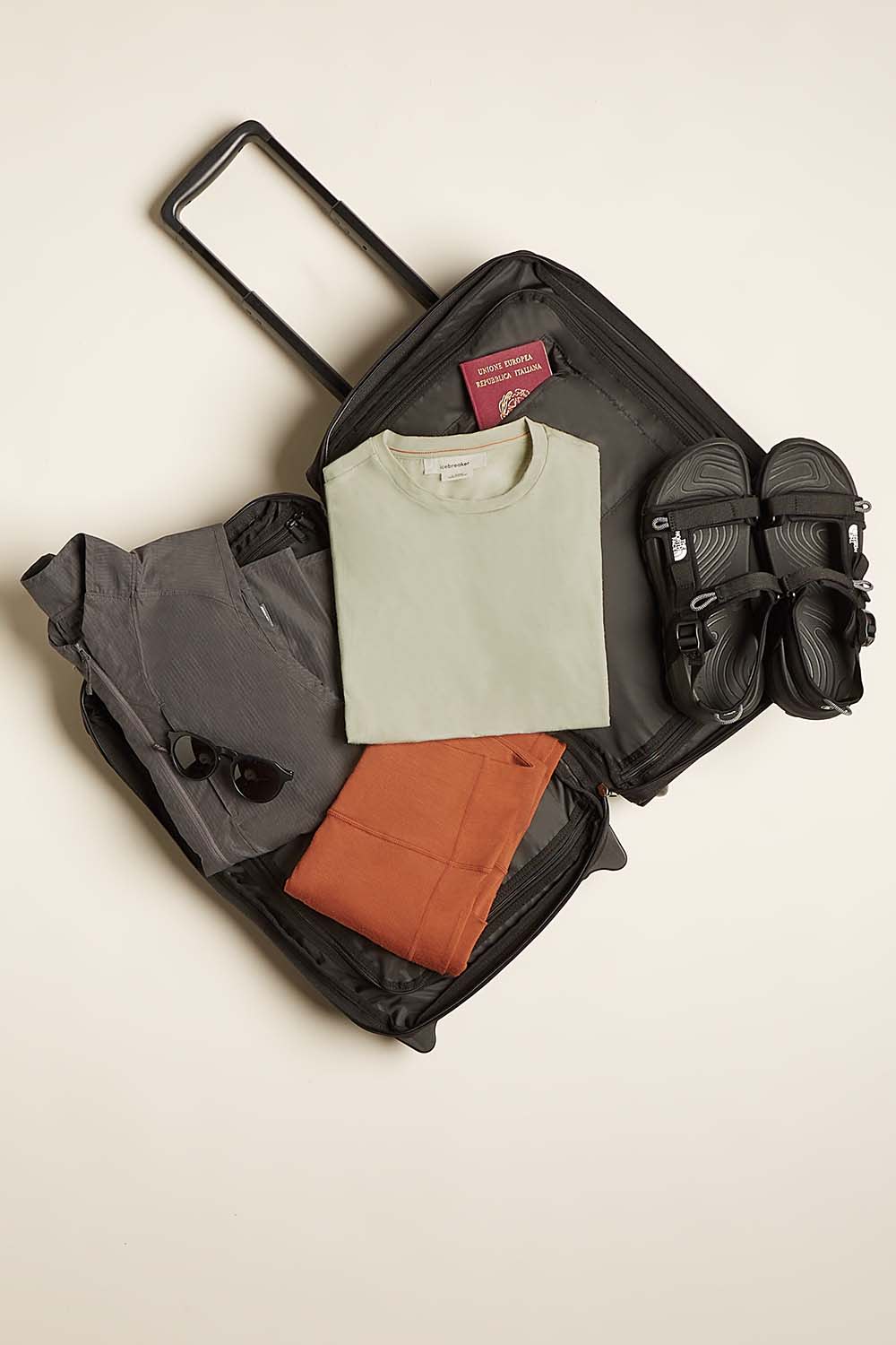 Luggage with icebreaker merino t-shirts, merino vest and merino pants