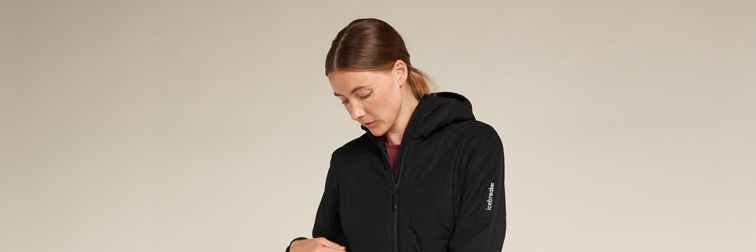 Woman wearing icebreaker merinoloft jacket