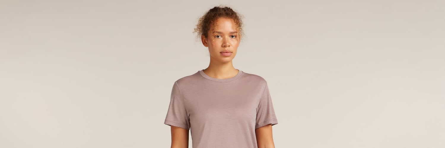 Woman wearing an icebreaker tech lite merino t-shirt