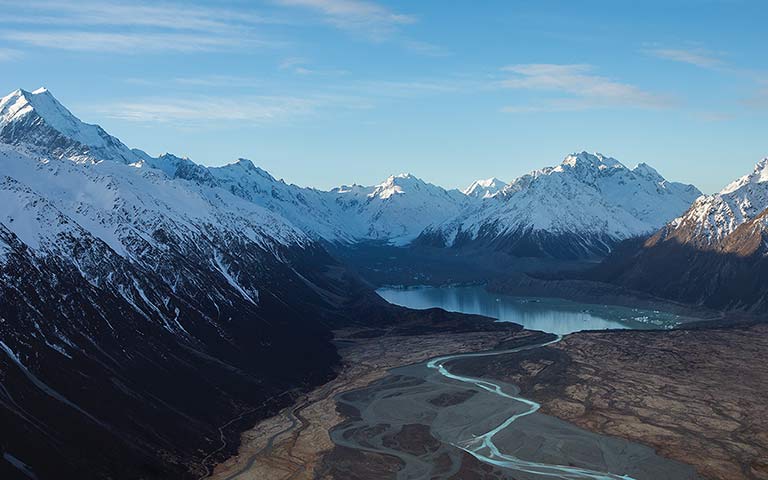 Snow-capped mountains.