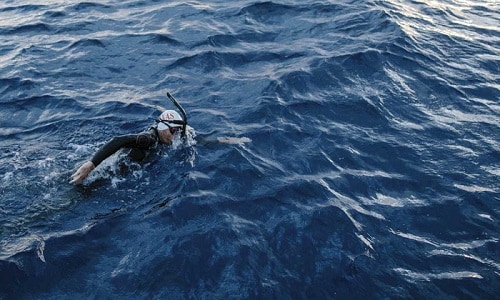 Ben Leccomte swimming in the pacific ocean